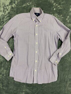 Buttoned Down Mens Fitted Non-Iron  Dress Shirt Purple Gingham Size 15 31